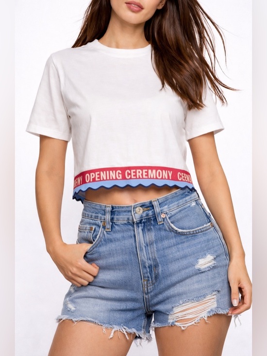 Opening Ceremony Tops - Opening Ceremony White Logo Hem Cropped Tee Size L NWT